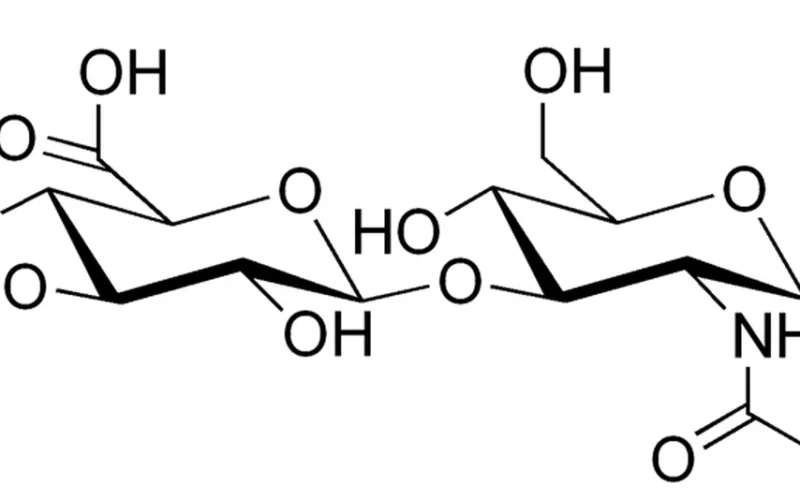 Hyaluronic acid molecule diagram on clean background