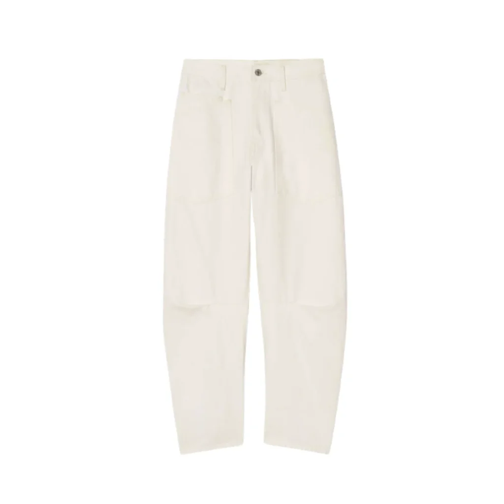 Cream high-waisted tapered trousers, a fall investment piece