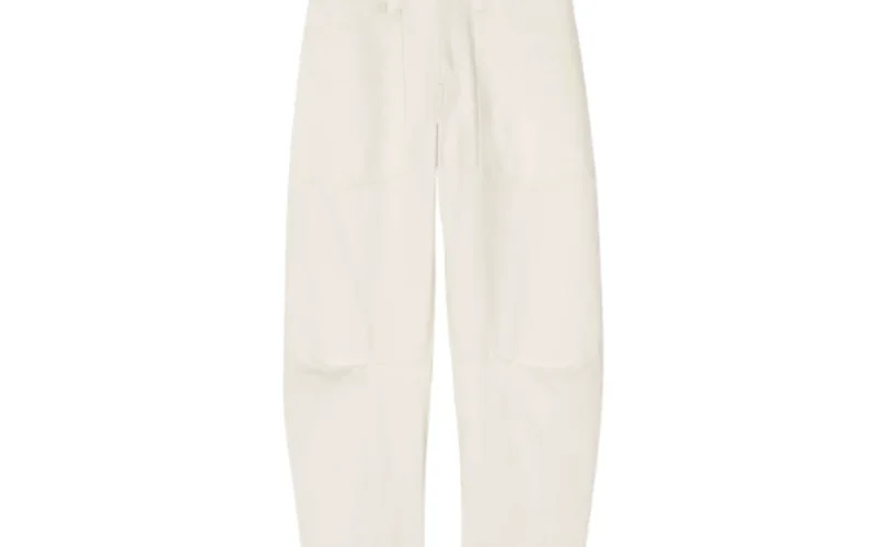 Cream high-waisted tapered trousers, a fall investment piece