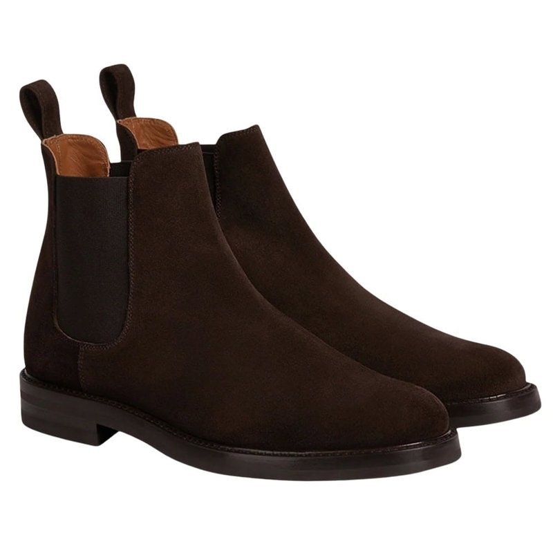 Brown suede Chelsea boots with elastic side panels