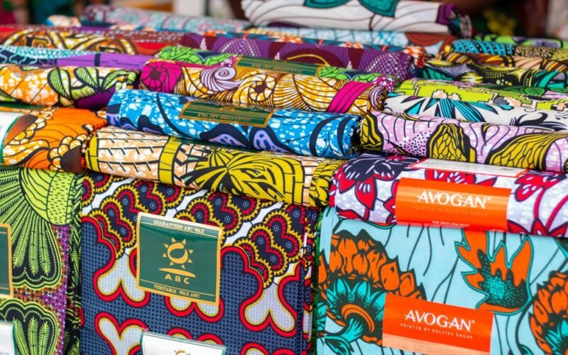 Colorful African textiles with intricate traditional patterns and designs