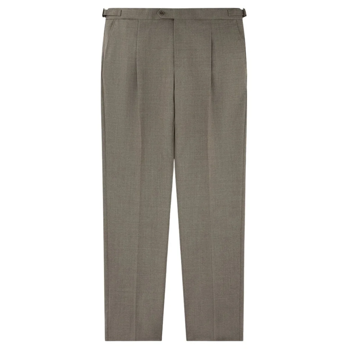 grey pleated tailored trousers on white background