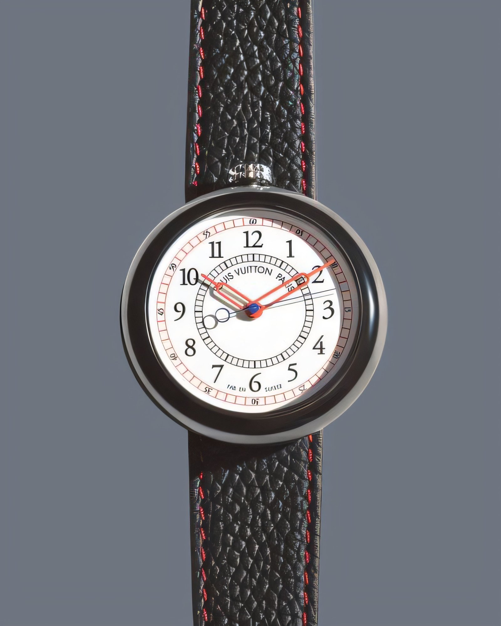 Black ceramic Monterey with white dial, red hands, red stitching